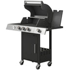 Gasgrill 10,5 KW 3+1 Brenner BBQ Grillwagen Edelstahl inkl Seitenbrenner Flaschenöffner Thermometer Gusseisen-Grillrost