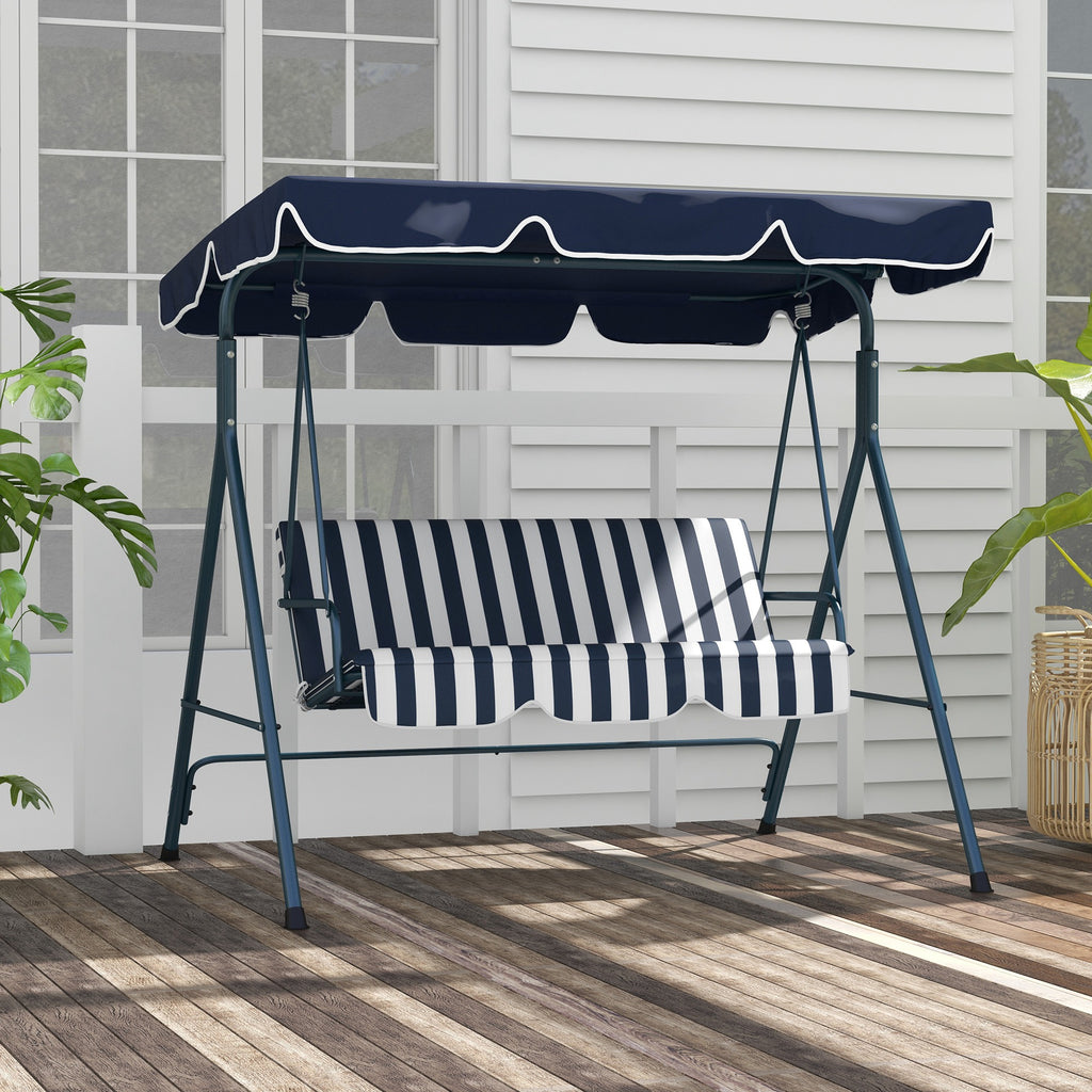 Three-Seater Garden Swing Chair, with Adjustable Canopy - Blue Stripe