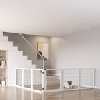Wooden Pet Gate, Freestanding Dog Security Barrier, w/ 2 Support Feet, White