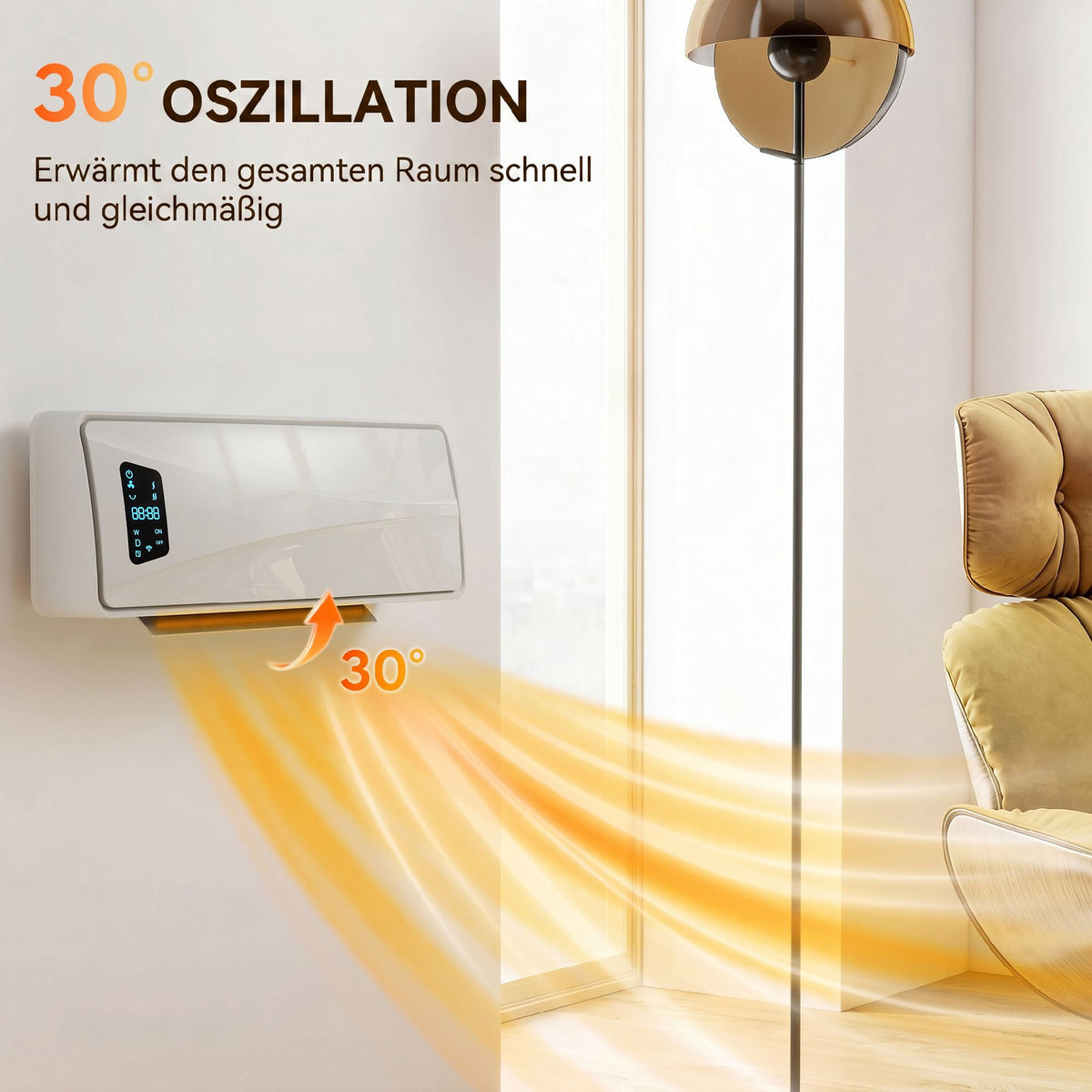 Wand Heizlüfter 2000W Keramik Wandheizgerät mit 3 Modi, LED-Display, Einstellbarer Thermostat, 24H-Timer Weiß