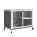 Wooden Rabbit Hutch Indoor with Wheels, Openable Roof, 91.5 x 53.3 x 73 cm, Grey