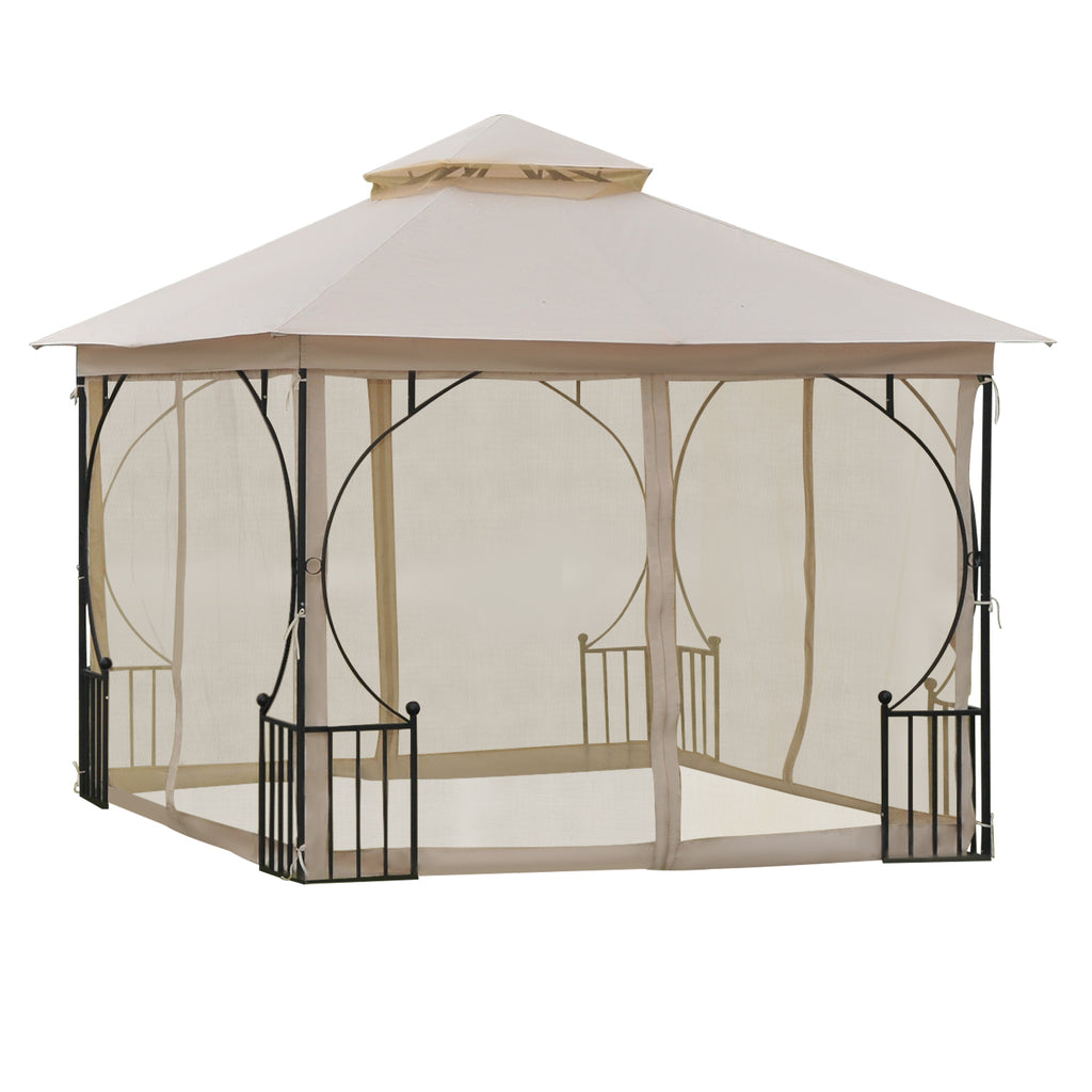 Gartenpavillon Gartenzelt, inkl. Befestigungsmaterial, wetterbeständig, 295 cm x 295 cm x 275 cm. Beige + Schwarz