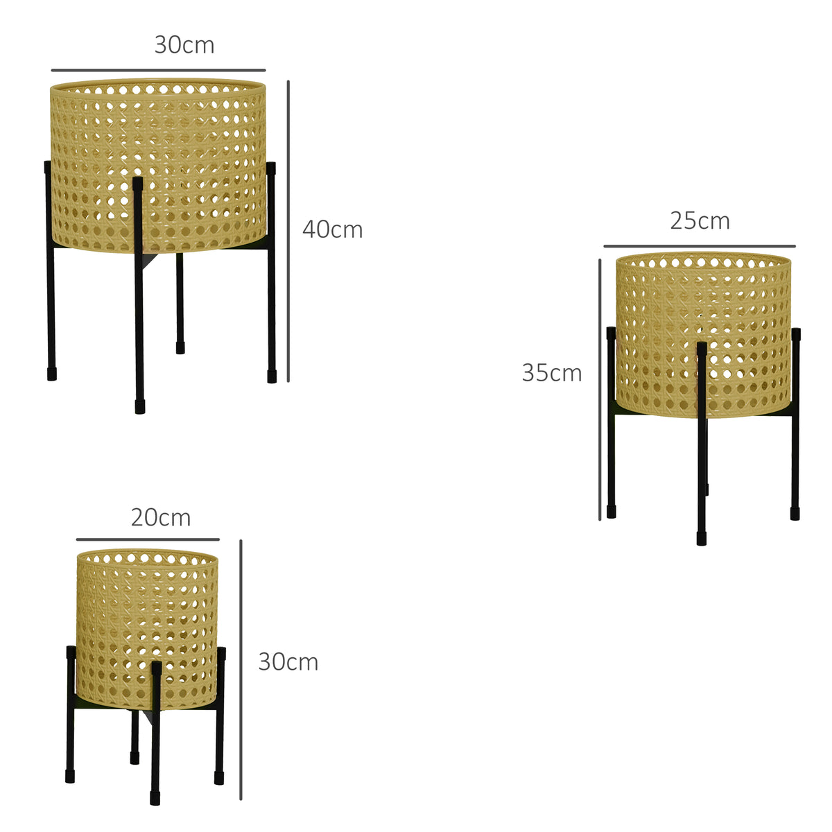 Blumenst?nder, 3er-Set, rostfreies Metallgestell, In- und Outdoor, Schwarz/Gold