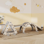 5 in 1 Kletterger¨¹st Montessori Indoor, Kletterdreieck mit Rutsche, Kletterbogen, doppelseitige Rampe, Spielplatz Indoor f¨¹r Kinder 18-48 Monate, Grau+Wei?