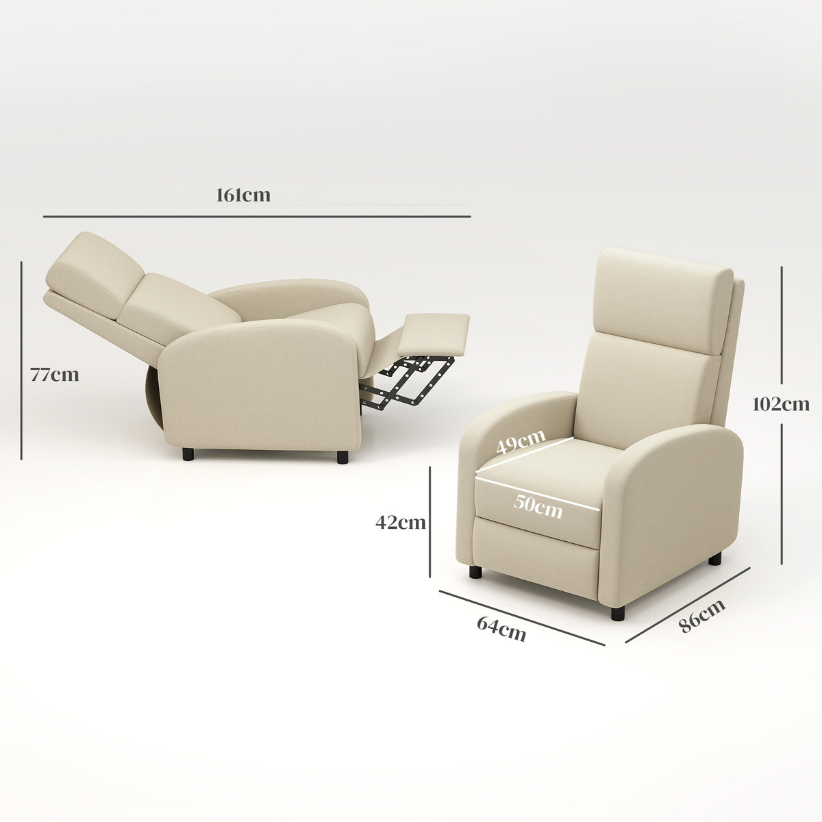 Relaxsessel Fernsehsessel, ausklappbare Fu?st¨¹tze, neigbar bis zu 160¡ã, 64 x 86 x 102 cm, Creme