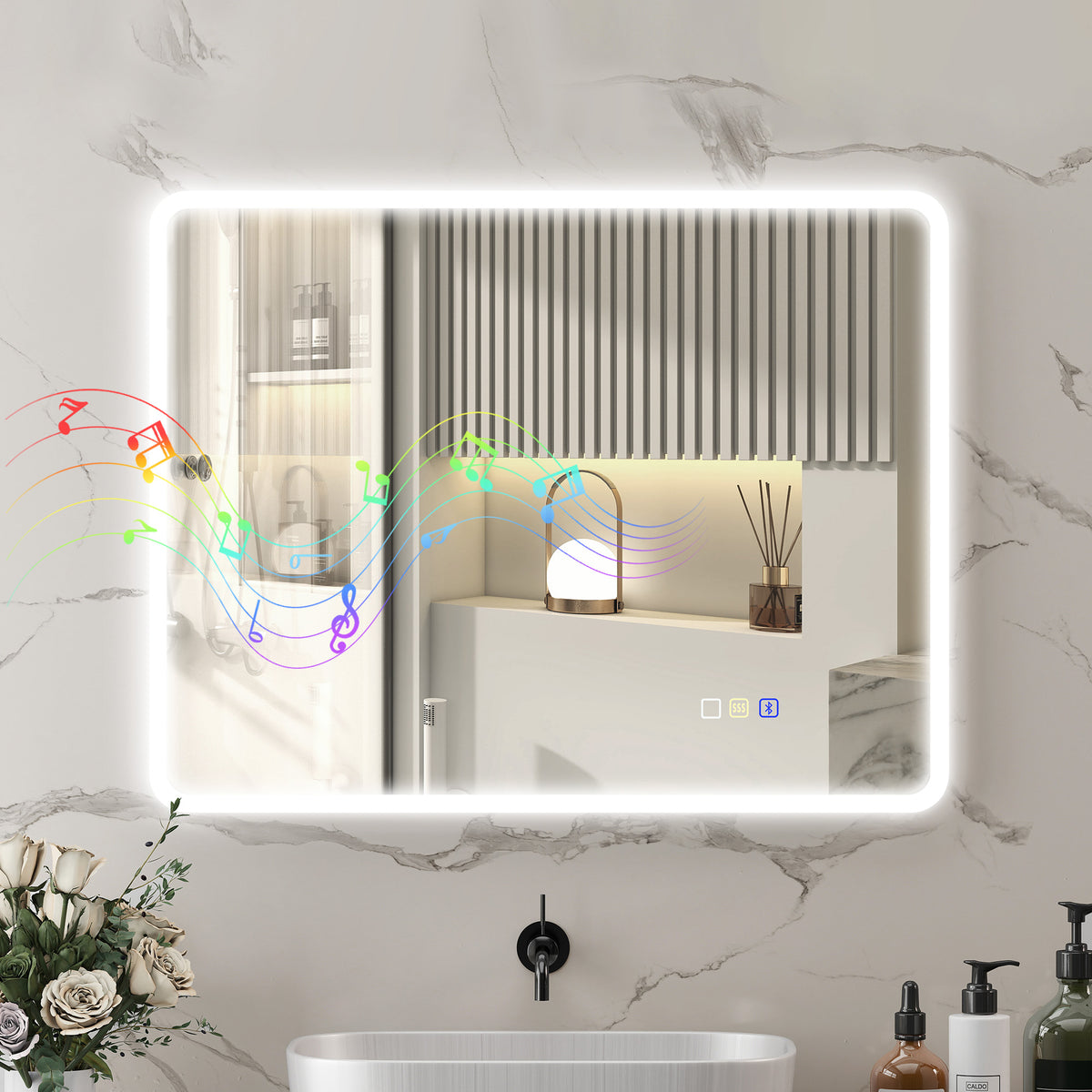 LED-Badezimmerspiegel, Bluetooth-Funktion, anpassbares Licht, Antibeschlag-Funktion