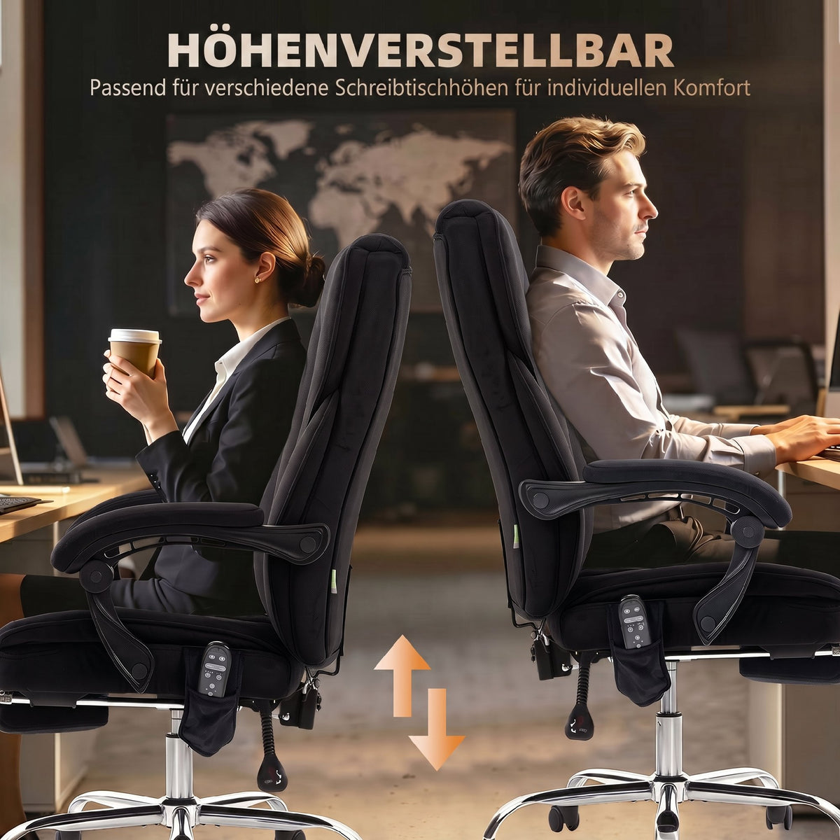Bürostuhl Ergonomisch mit Vibrationsmassage und Wärme, Schwarz