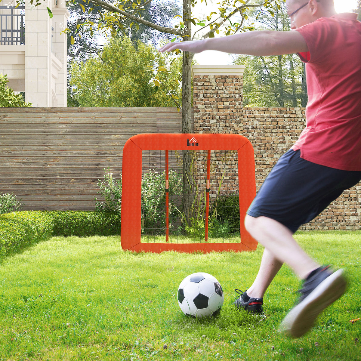 Fußball-Rückprallnetz, verstellbar, faltbar, Metallrahmen, Allwetter-PE-Netz, inkl. Heringe, Rot