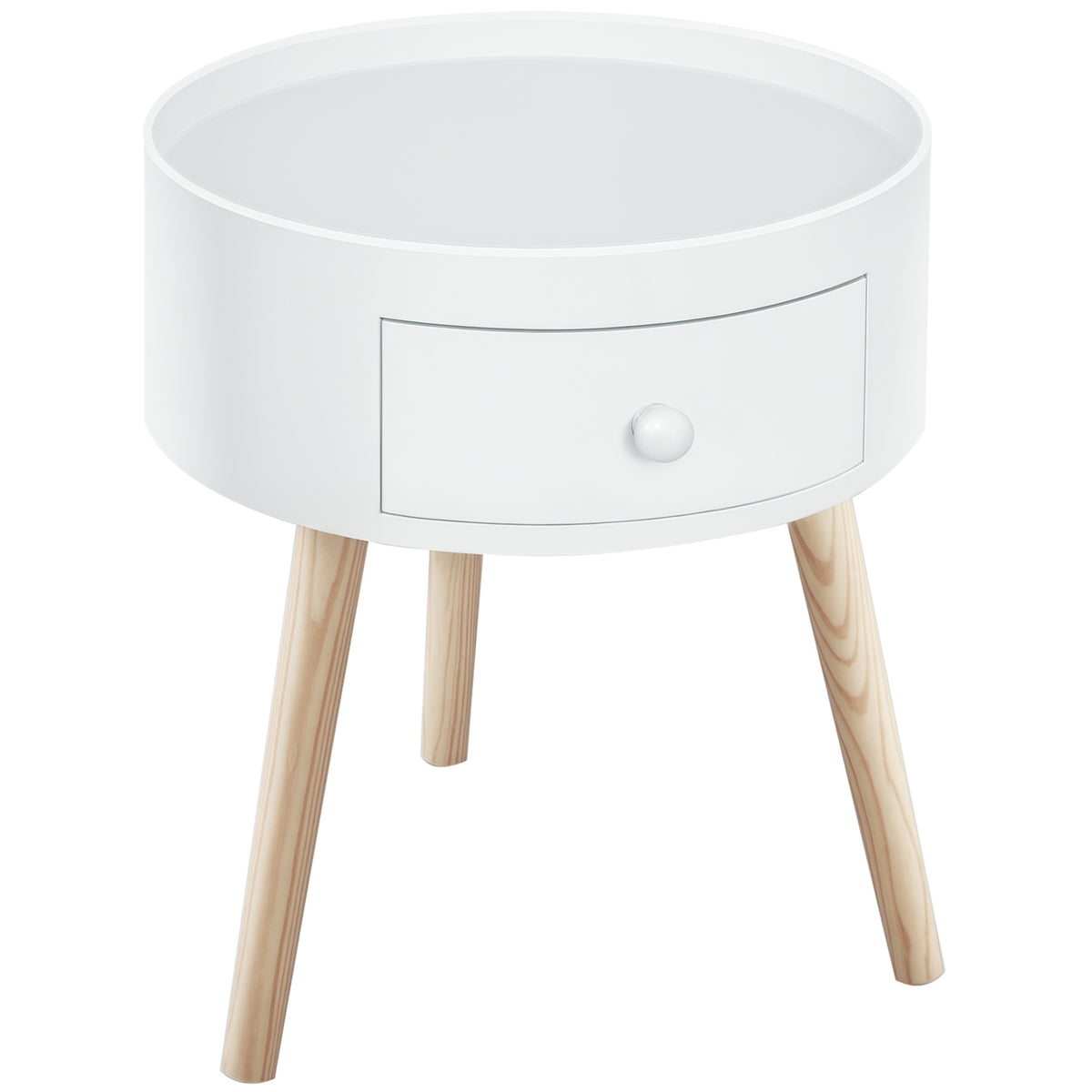 Couchtisch mit Schublade, rund, Skandi-Design, Schutzrand, Holz, ?38 x H45 cm, Wei?