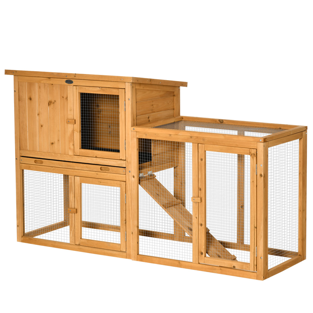 Kleintierstall mit Freigehege, herausnehmbare Bodenwanne, wetterbest?ndig, 141 cm x 60 cm x 86 cm, Braun