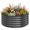 Galvanised Raised Garden Bed with Safety Edging, Outdoor Raised Planter Box with Gloves, 120 x 120 x 43cm, Dark Grey