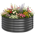 Galvanised Raised Garden Bed with Safety Edging, Outdoor Raised Planter Box with Gloves, 120 x 120 x 43cm, Dark Grey