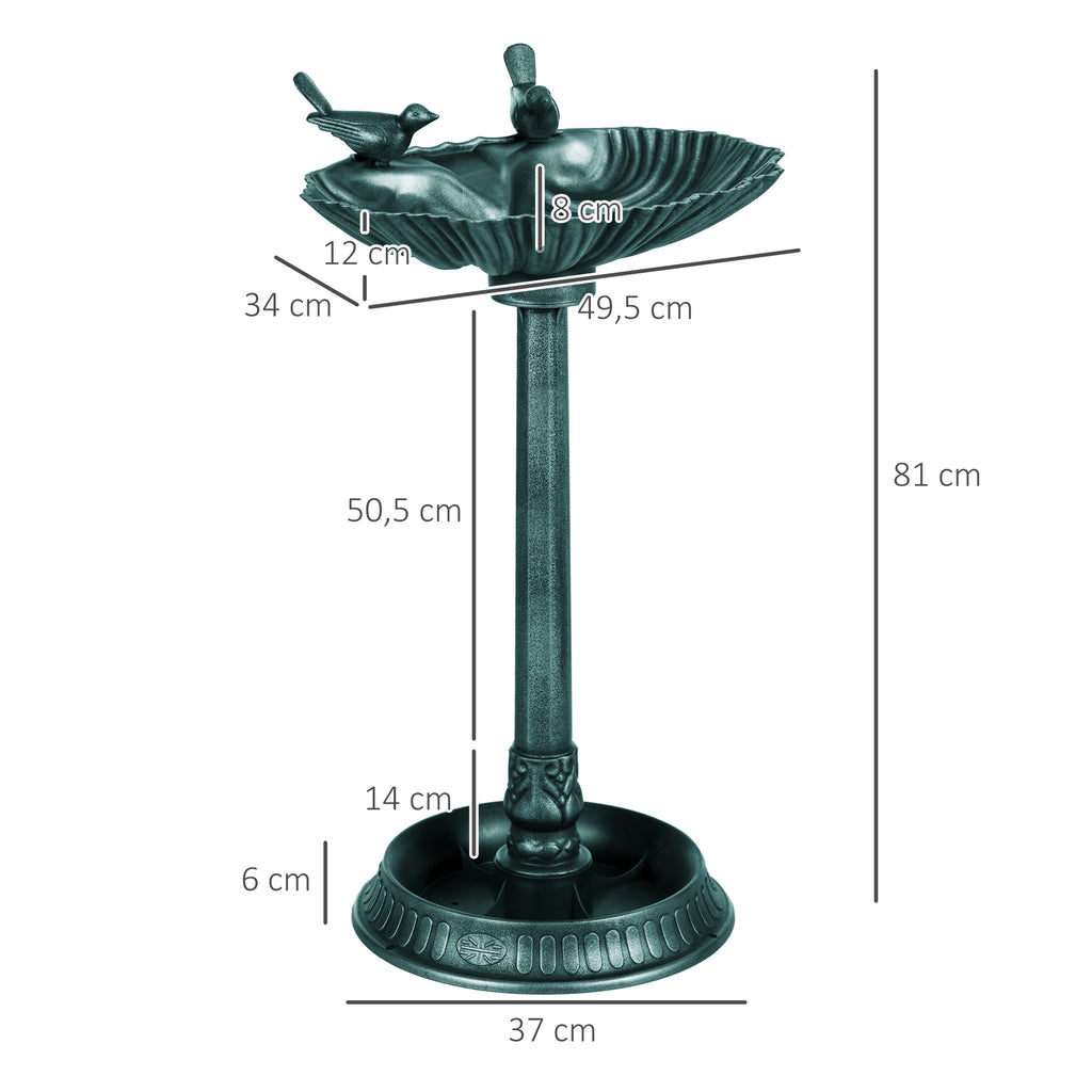 Vogeltr?nke, Vogelbad mit Statuen, 2 Becken, Kunststoff, antiker Look, 49,5L x 38B x 81H cm, Dunkelgr¨¹n