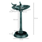 Vogeltr?nke, Vogelbad mit Statuen, 2 Becken, Kunststoff, antiker Look, 49,5L x 38B x 81H cm, Dunkelgr¨¹n