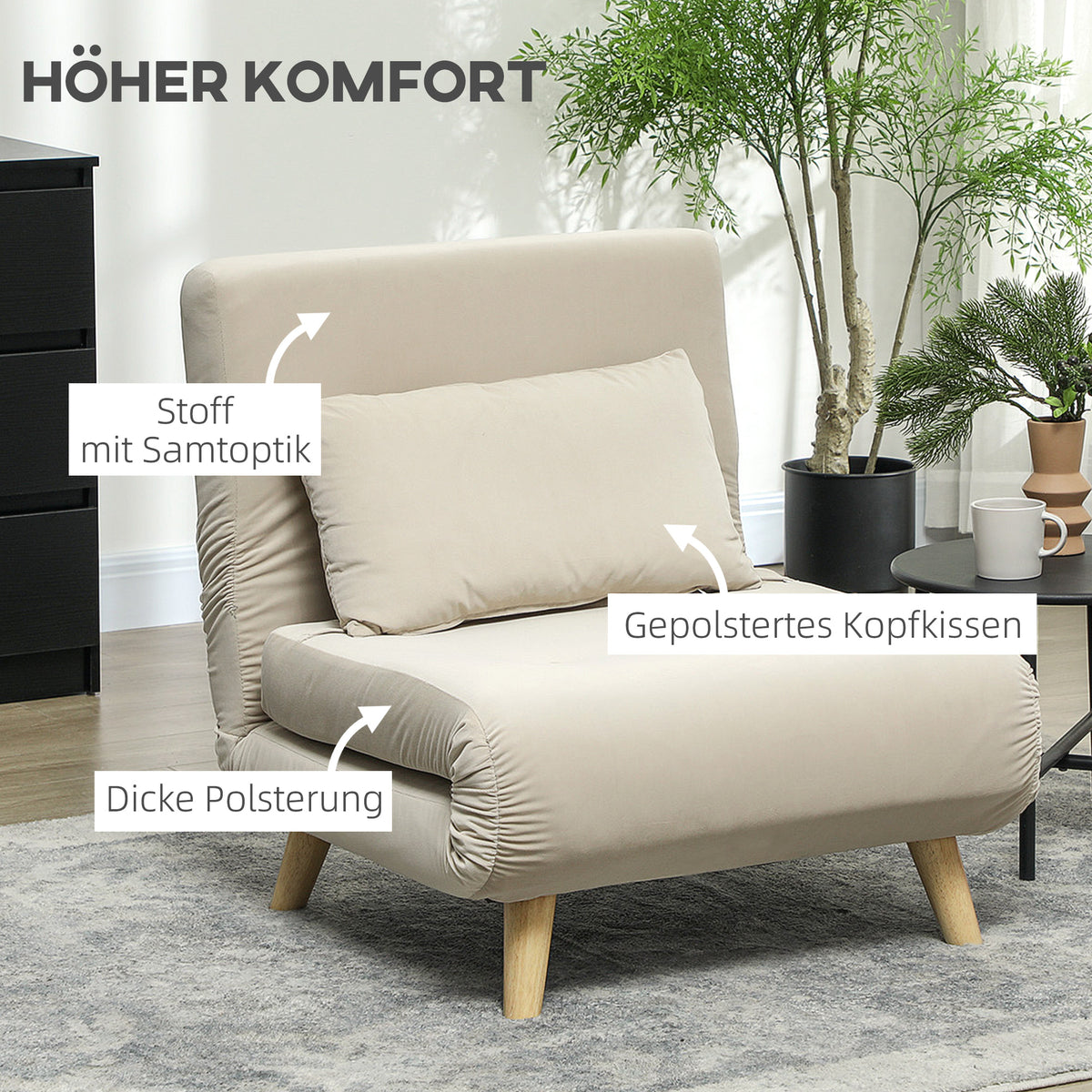 2-in-1 Sessel, Relaxsessel, Gästebett, 72 cm x 78 cm x 79 cm, Grau