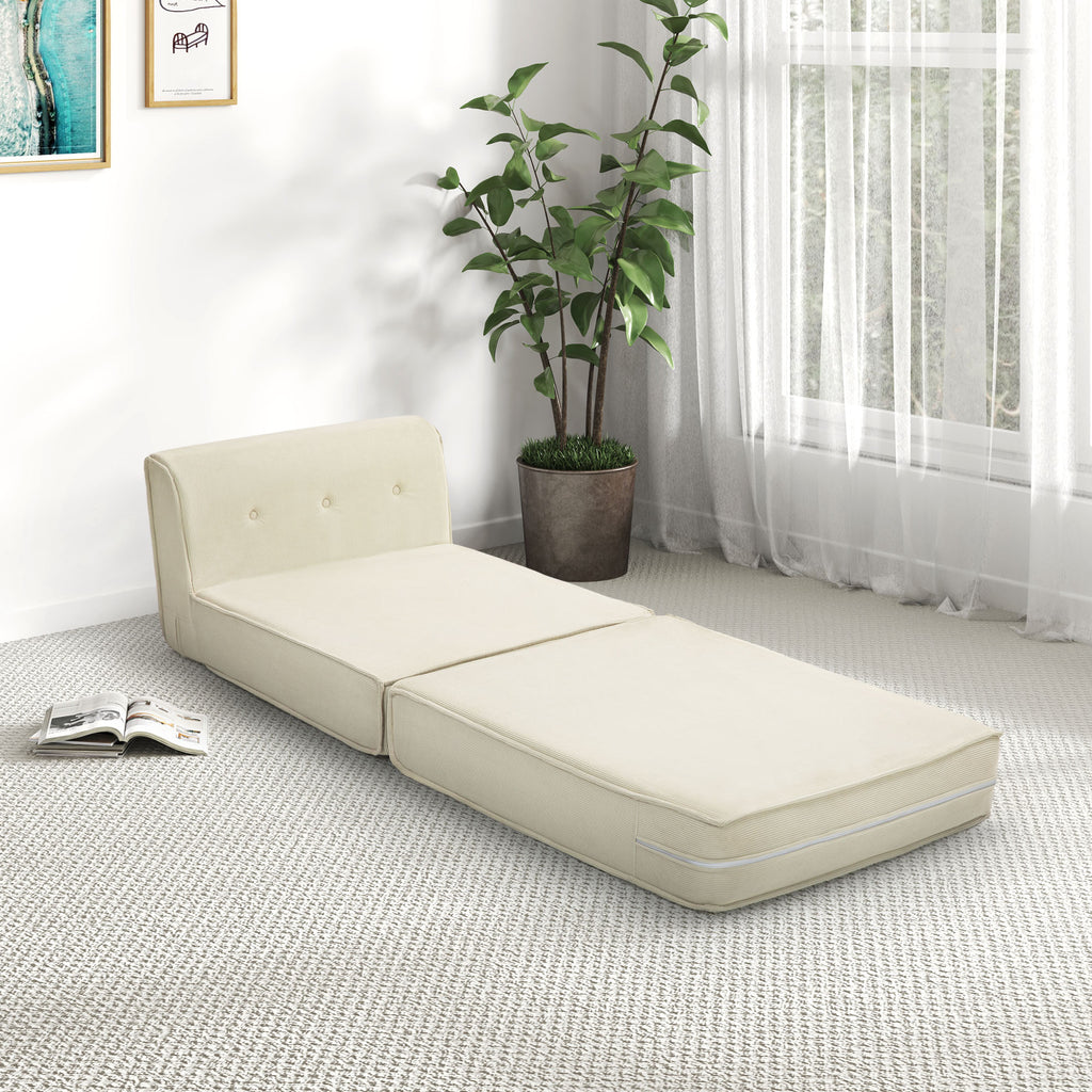 Bodensofa, faltbare G?stematratze, leicht, Cordbezug, 73x100x65 cm, Cremewei?