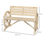 Wagon Wheel Chair Bench Armrest Rustic Loveseat Wood Outdoor Garden, Natural