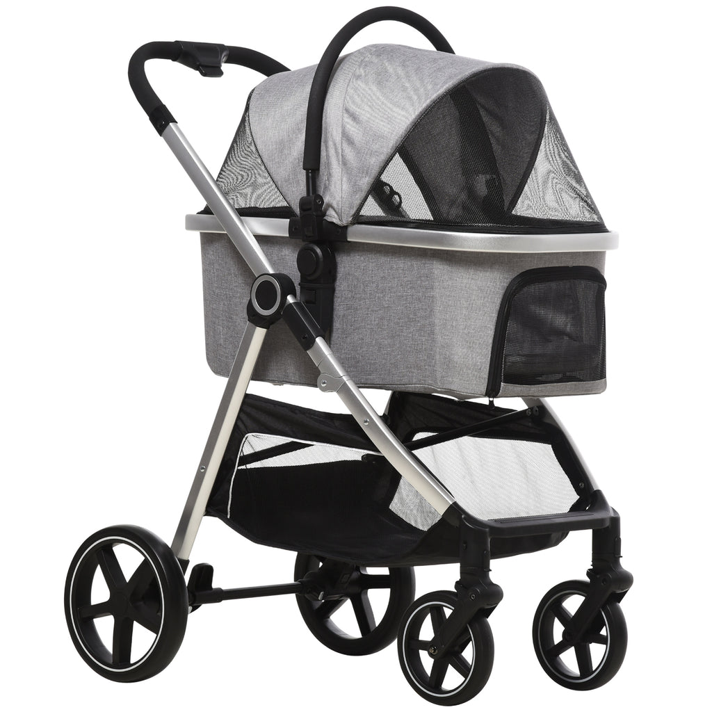 3- in-1 Hundbuggy inkl. Kissen, klappbar, 1 Aufbewahrungskorb, 83 cm x 58 cm x 102 cm, Hellgrau