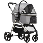 3- in-1 Hundbuggy inkl. Kissen, klappbar, 1 Aufbewahrungskorb, 83 cm x 58 cm x 102 cm, Hellgrau