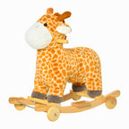 Schaukeltier Giraffen mit Sound Effekt, Räder, Haltegriffen Plüsch Baby Schaukelspielzeug Schaukel Schaukelsitz für Kleinkinder 3-6 Monate