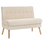 2-Sitzer-Sofa, getuftete Rückenlehne, Holzbeine, dicke Polsterung, Leinenoptik, für kleine Räume, Beige