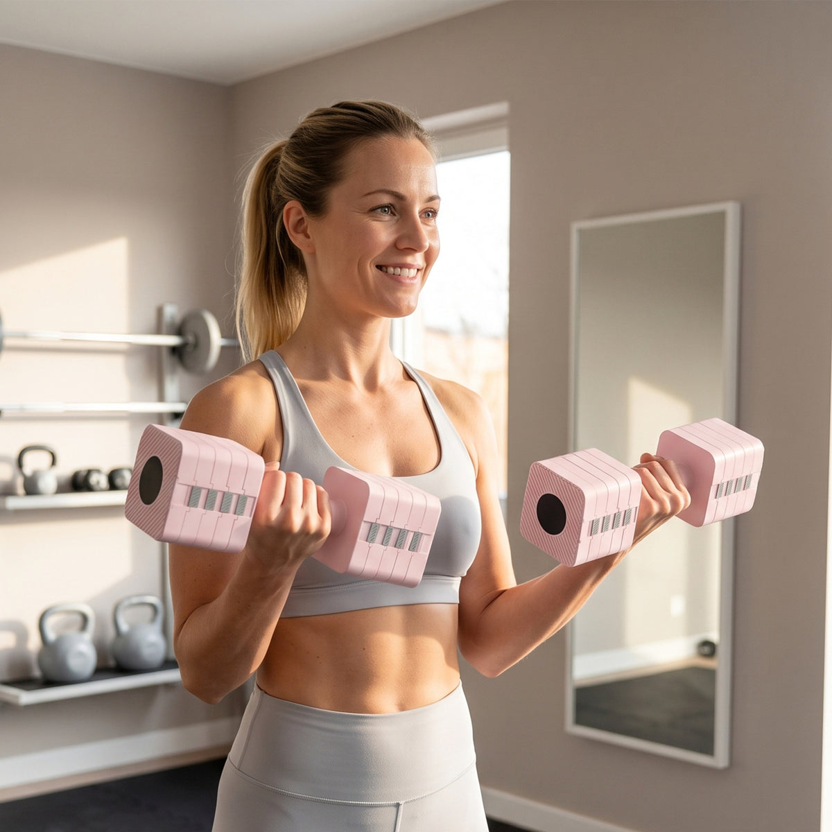 Adjustable Dumbbell Set of 2, Each 1/2/3/4/5 kg Weight, 5-in-1 Weights Dumbbells Set with Non-Slip Handle, Pink
