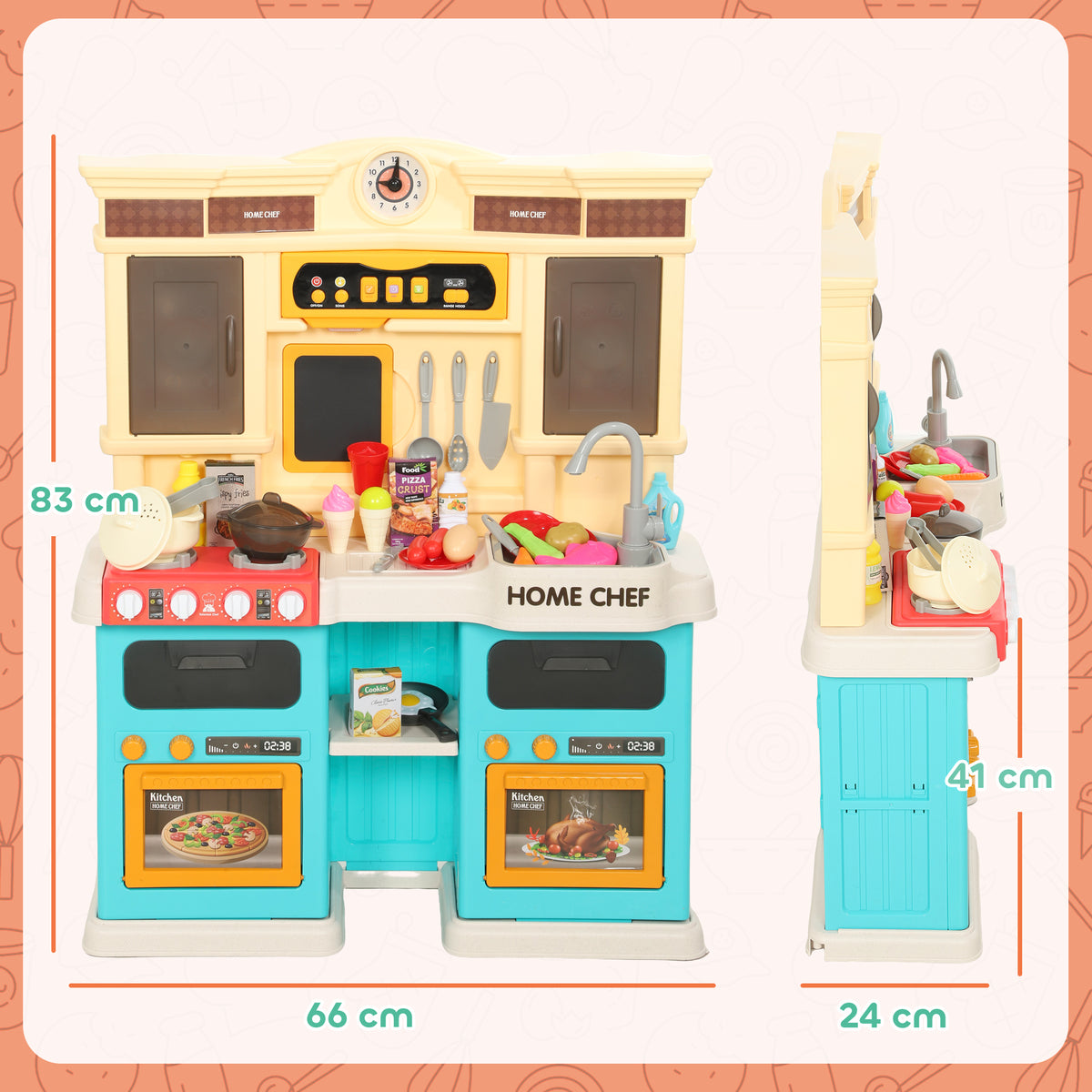 Spielk¨¹che mit flie?endem Wasser, 85-teiliges Zubeh?r, elektrischer Wasserhahn, Lichter, Ger?usche, f¨¹r Kinder von 3-6 Jahren, Kunststoff, Gr¨¹n
