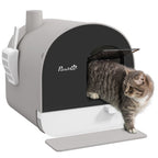 Hooded Cat Litter Box, Kitten Litter Tray, with Lid, Scoop, Filter, Flap Door, Light Grey