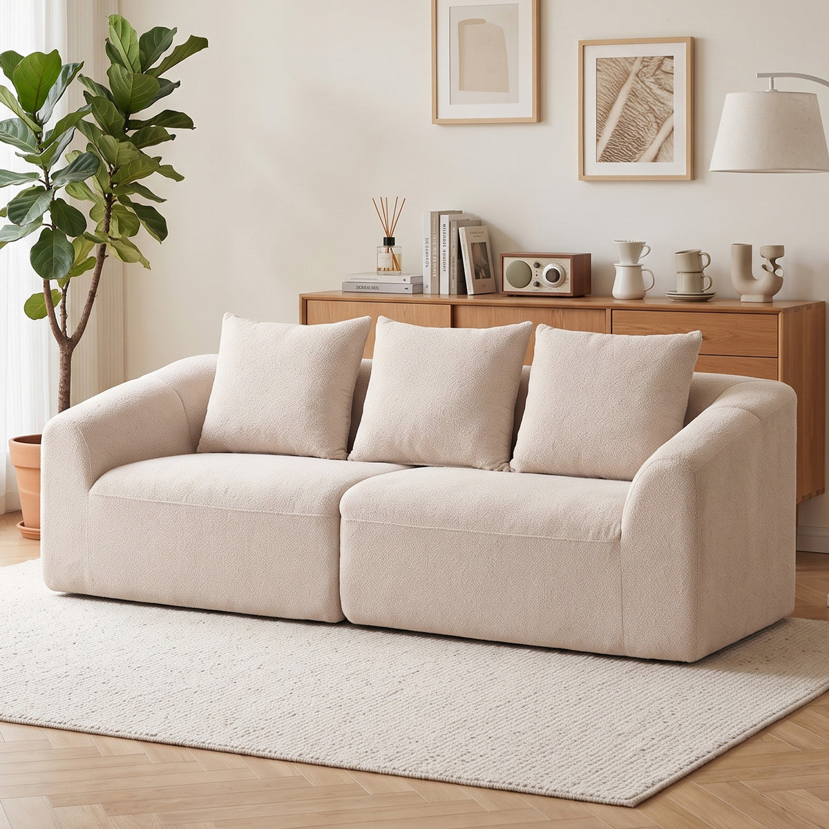 3-Sitzer Sofa, Chenille Cloud Couch ohne Rahmen, dicke Federkernpolsterung, extra breite Sitzfläche, 3 Kissen, Beige