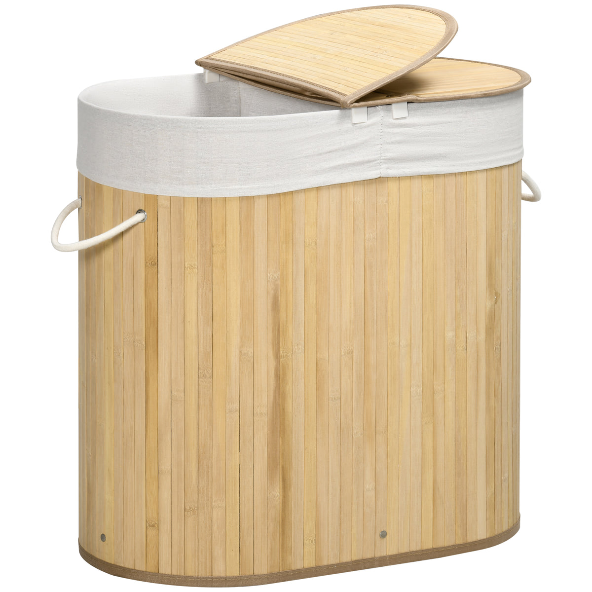 Wäschekorb 100L mit herausnehmbaren Wäschebank 62,5 cm x 37 cm x 60,5 cm Natur + Weiß