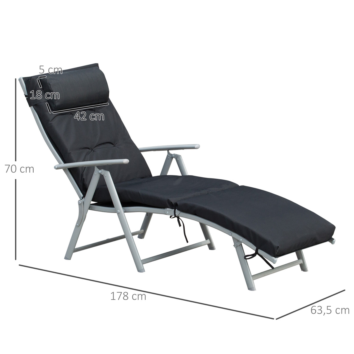 Sonnenliege klappbar Strandliege mit Kopfkissen Sitzkissen Liegestuhl mit 7-Fach verstellbare R¨¹ckenlehne Gartenliege Relaxliege bis 165 kg belastbar, f¨¹r Garten Urlaub Outdoor, Schwarz