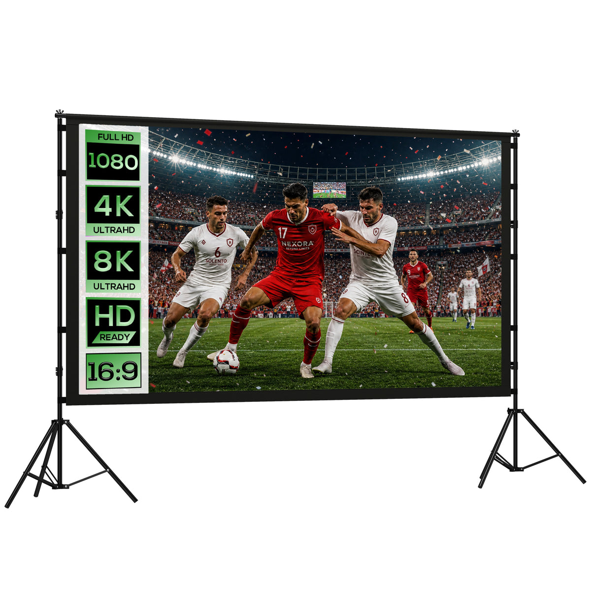 100 Zoll 16:9 HD 4K/8K Projektor-Leinwand mit Ständer, tragbare doppelseitige Leinwand mit klappbaren Stativen, Weiß