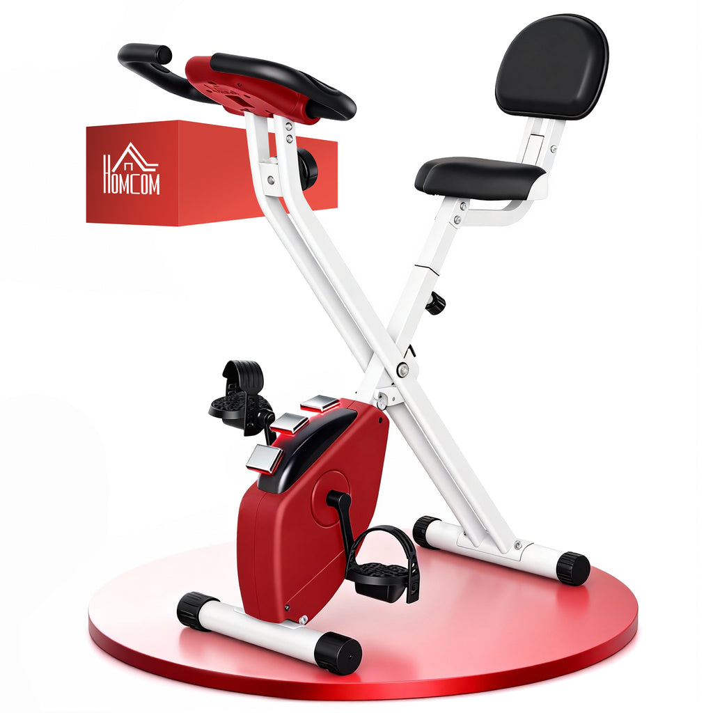 Heimtrainer mit Magnetwiderstand, 8-Stufen, höhenverstellbar, LCD-Display, Rot + Weiß