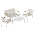 Gartenmöbel Set Sitzgruppe für 4 Personen Atmungsaktiv Gartenlounge mit 2er Sofa 2 Sessel Metall-Tisch Fußpads