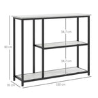 Konsolentisch im Industriedesign, 2 Regale, Marmor-Optik, Schwarz + Weiß