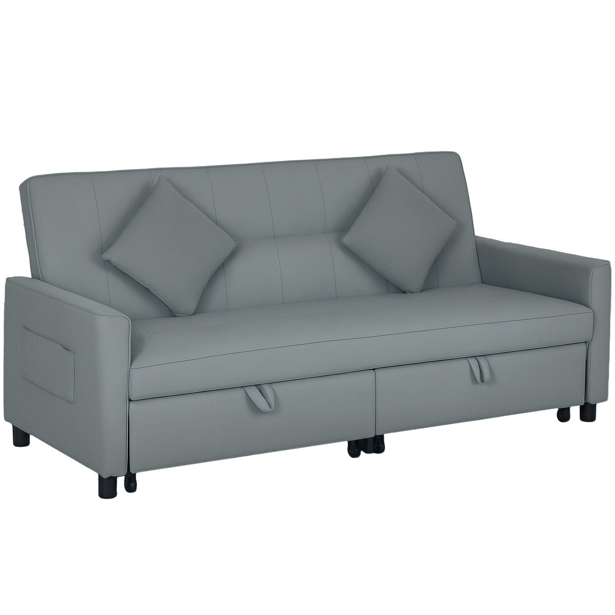 Sofabett, verstellbare 3-Sitzer-Couch mit Bettfunktion, Schlafsofa mit ausziehbarem Bett, Kissen, Grau