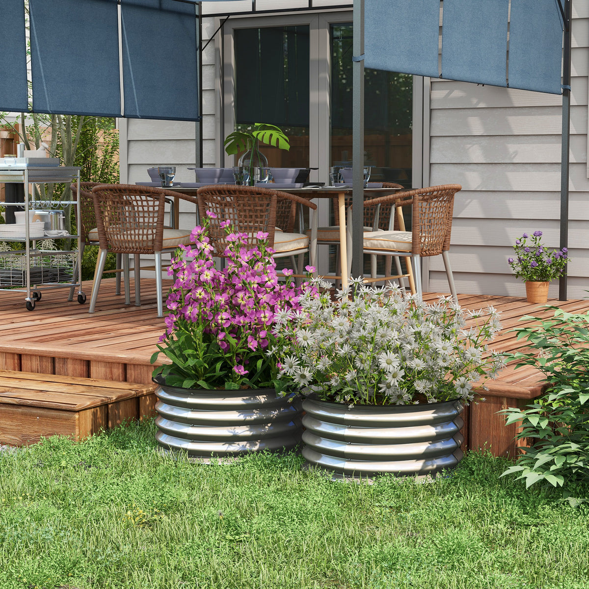 2er-Set Hochbeet Pflanzenbeet, modulares Hochbett, 2 St¨¹ck, ohne Boden, ?60 x 30 cm. Silber