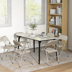 6er-Set Klappstühle, Tragbare Bürostühle, Stahlbeine, Faltstuhl für Büro, Empfang, Wartezimmer, Leinenoptik Beige