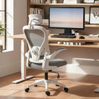 Bürostuhl Ergonomischer Schreibtischstuhl mit Hochklappbaren Armlehnen, Verstellbarer Lendenwirbelstütze Grau