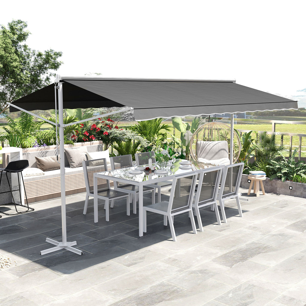 Standmarkise Markise 4,5 x 3,4m Terrassenüberdachung Gartenmarkise mit Faltarm Kurbel Terrasse Grau Alu Metall