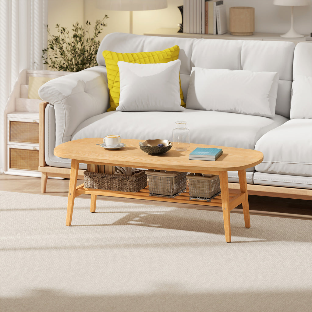 Couchtisch Wohnzimmertisch mit Ablage, Kaffeetisch für Wohnzimmer, Schlafzimmer, 120 x 60 x 42 cm, Naturholz