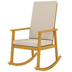 Schaukelstuhl aus Akazienholz Schaukelsessel mit hoher Rückenlehne Kissen bis 160 kg 60 x 89 x 107 cm Beige