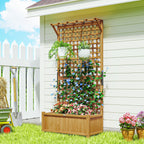 Raised Bed with Drainage Holes, Wood Planter with Trellis for Climbing Plants to Grow Vegetables, Flowers, Yellow