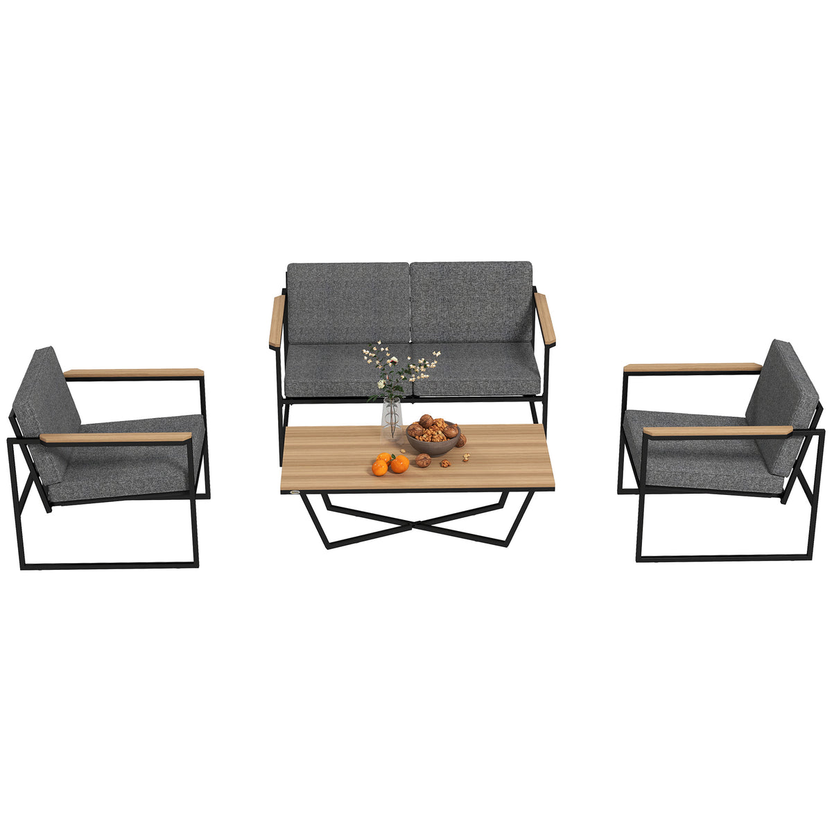 Gartenm?bel Set 4 Personen wetterfest Balkonm?bel-Set mit 2er Sofa, 2 St¨¹hle Sitzkissen Beistelltisch Grau