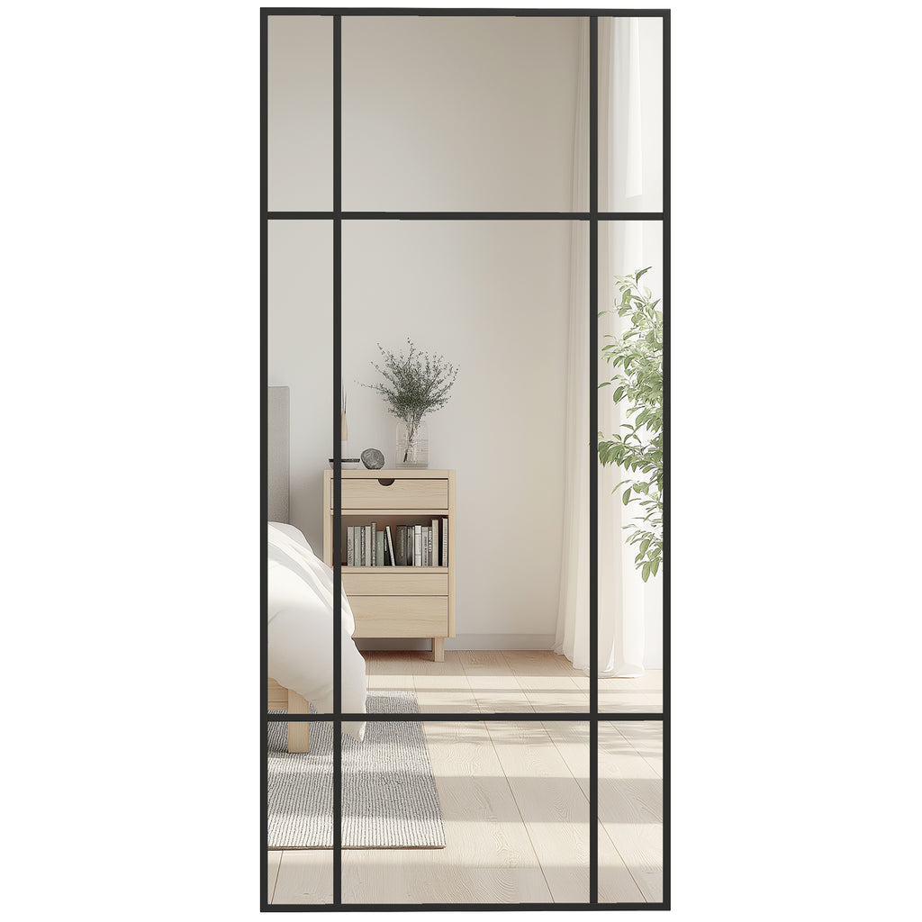 Decorative Grid Wall Mirror, with Back Hooks - Black