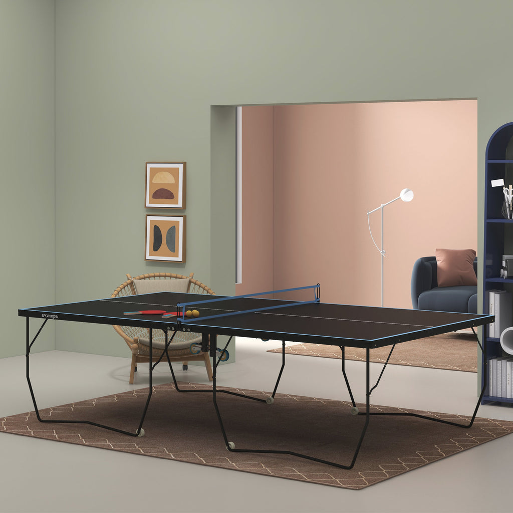 Tischtennisplatte, klappbar, 8 R?der, pulverbeschichteter Stahlrahmen, MDF, 274 x 152,5 x 76 cm, Schwarz