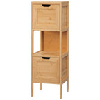 Badezimmerschrank aus Bambus, 1 Regal, 2 Schubladen, 30 cm x 30 cm x 90 cm; Natur