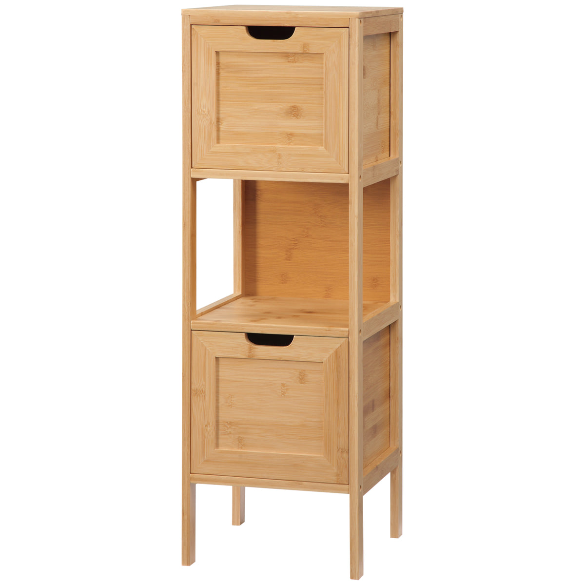 Badezimmerschrank aus Bambus, 1 Regal, 2 Schubladen, 30 cm x 30 cm x 90 cm; Natur