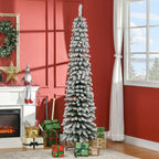 Künstlicher Weihnachtsbaum, schneebedeckt, schmales Design, feuerfest, 210 cm, Grün/Weiß