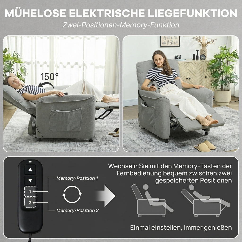 Relaxsessel Fernsehsessel Elektrisch mit Liegefunktion Heizung Vibrationsmassage
